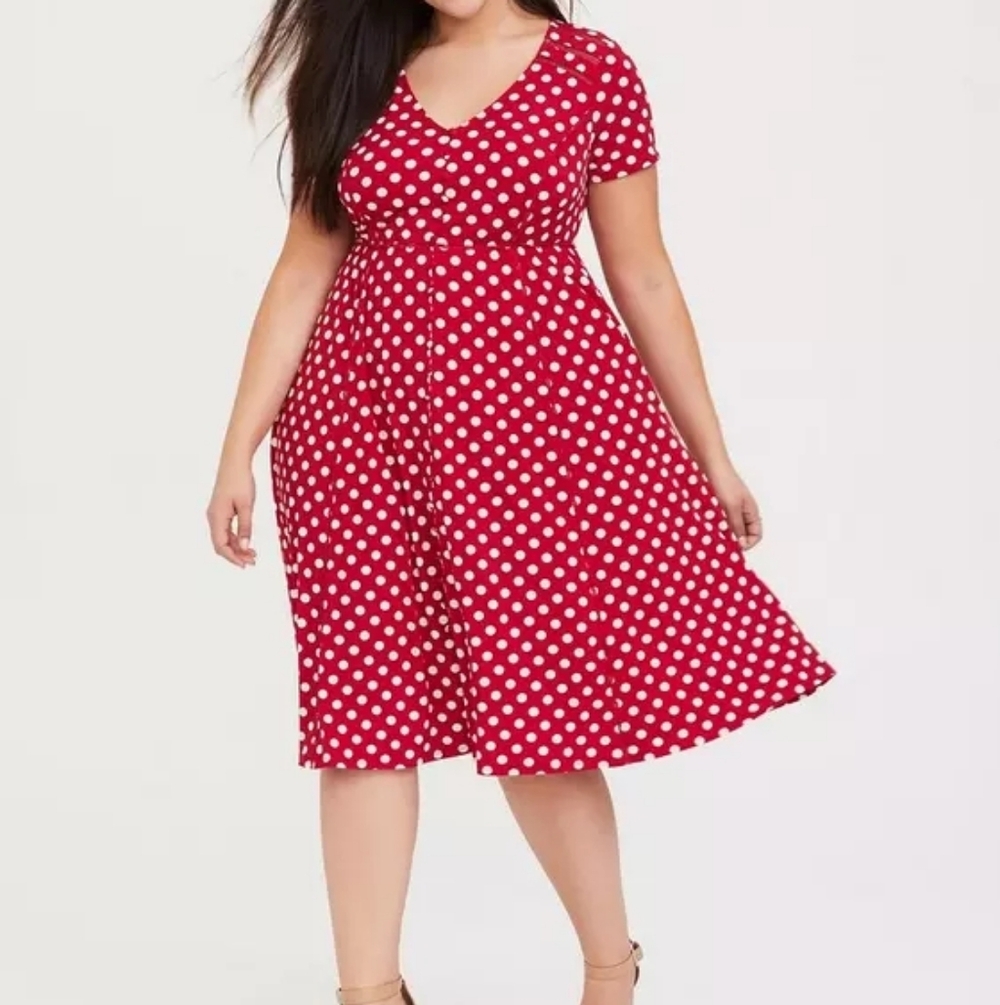 Torrid Red and White Polka Dot Midi Dress